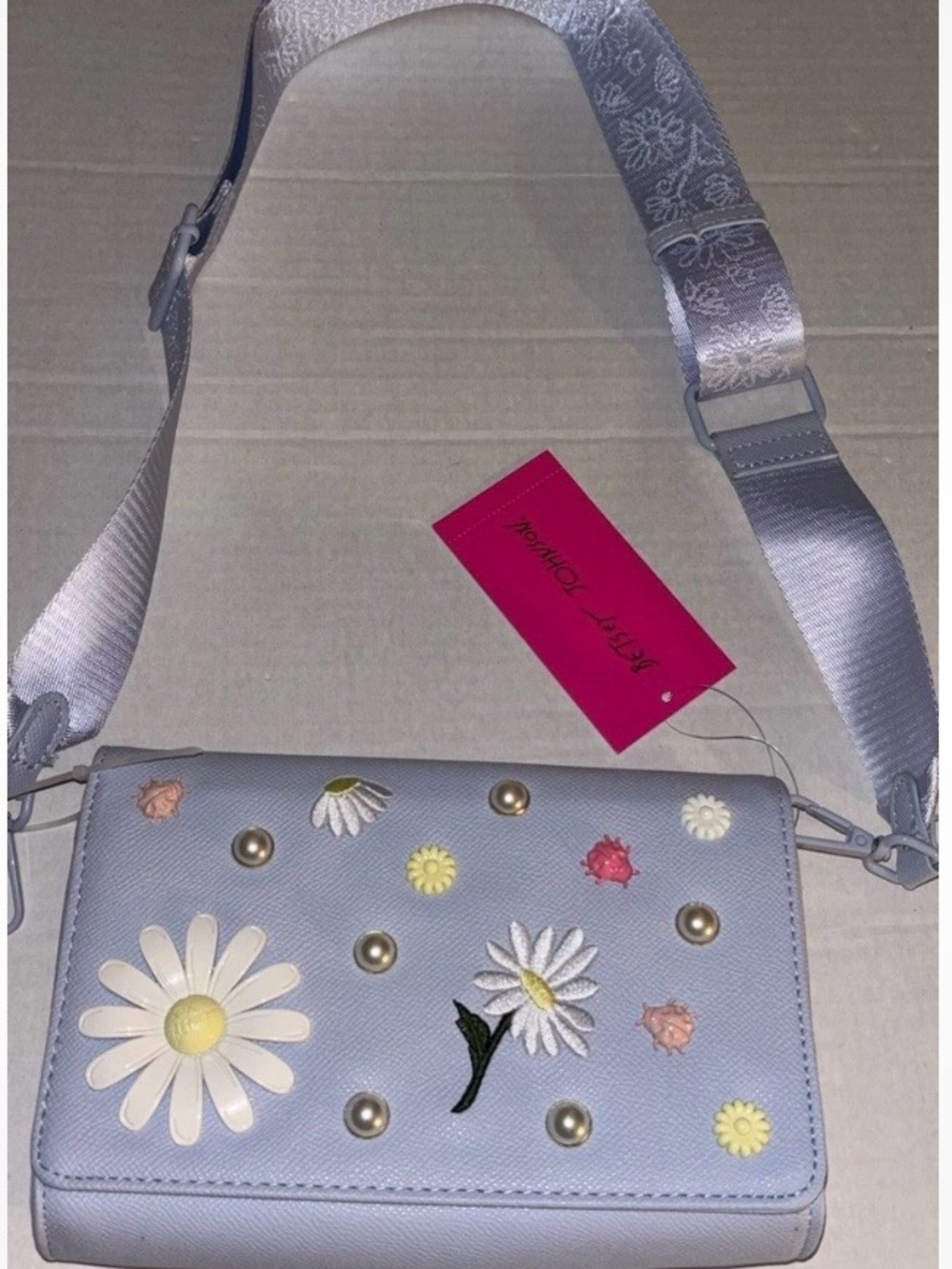 Betsey Johnson Light Blue Daisy Appliqué Crossbody Bag